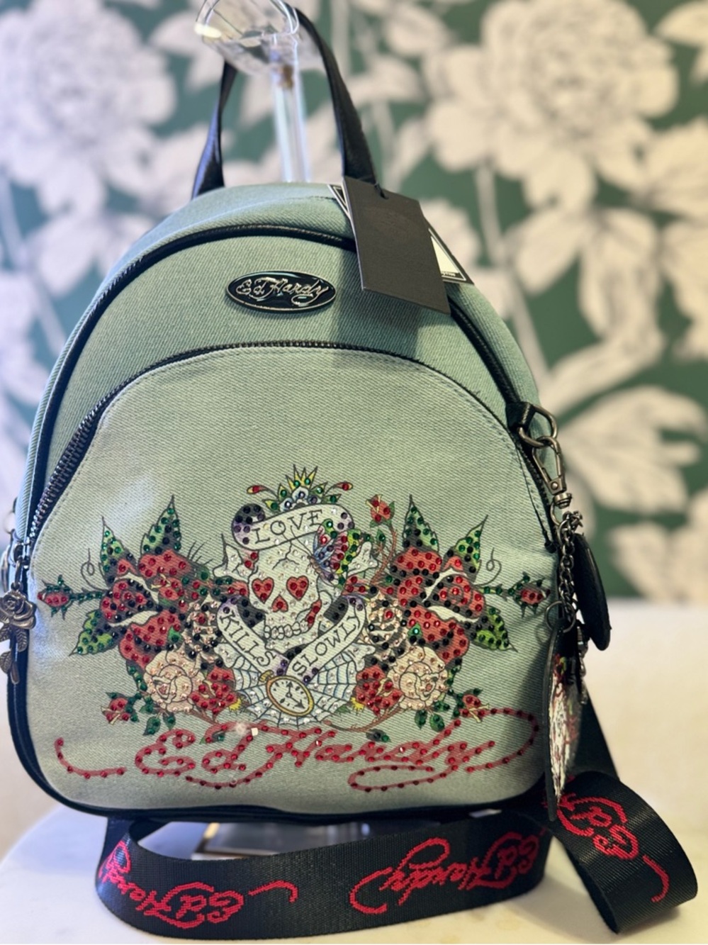 Ed Hardy Embellished Denim Women’s Mini Backpack NWT